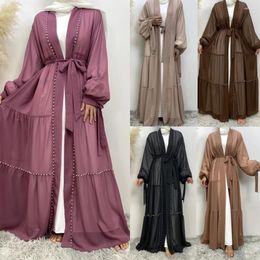 Ethnic Clothing Muslim Women Open Abaya Chiffon Beading Cardigan Kimono Long Maxi Dress Turkey Kaftan Islamic Eid Party Robe Dubai Jilbab