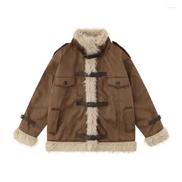 Women's Fur Autumn Winter Cotton Parka Lamb Solid Colour Jacket Loose Warm Casual Coat Streetwear Vintage Outerwear