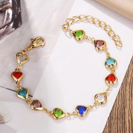 Link Bracelets European And American Product Candy Colour Inlaid Stone Heart Bracelet Fashion Versatile