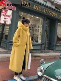 Women's Fur Faux Fur Thicken Hooded Long Faux Fur Coats Thick Imitate Mink Winter Jackets Korean Warm Luxury Plush Jaqueta Women Loose Furry Overcoat 231121