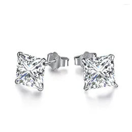 Stud Earrings Karloch S925 Sterling Silver Princess Square Diamond Four Claw High Quality Zircon Style Ultra Sparkling