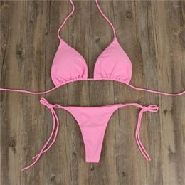 Women's Swimwear Sexy Thong Bikini Set Side Halter Tie Swimsuit Ladies Split Strap Adjustable Bandage Style Brazilian Beachwear