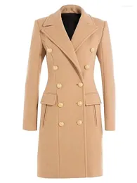 Women's Wool HIGH STREET Est 2023 F/W Fashion Designer Overcoat Classic Lion Buttons Double Breasted Slim Fitting Coat