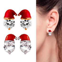 Stud Earrings Santa Hat Christmas Girls Crystal Gemstone Earring Holiday Inlaid Zircons