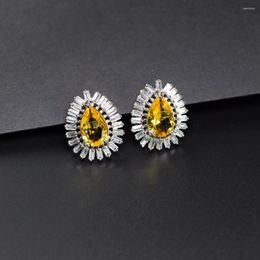 Stud Earrings Ranos Women Trapezoid Water Drop Yellow Cubic Zirconia Earring For Fashion Party Jewellery Gift EFX030