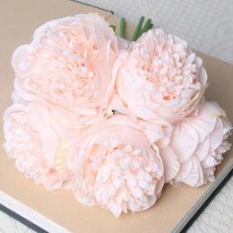 Декоративные цветы 5 больших головок диаметром 11 см Белый Розовый пион Искусственный букет Поддельные ваза для цветов для аксессуаров для дома Свадебные украшения