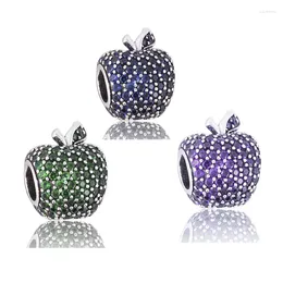 Loose Gemstones 925 Sterling Silver Pave Green Purple Blue Zircon Apple Charm Lucky Bead For Bracelet Pendants Necklace DIY Jewelry Making