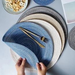 Table Mats 6pcs Round Mat Woven Ramie Placemats Anti Slip Dining Non-Slip Tableware Bowl Pads Kitchen Drink Cup Coasters