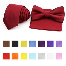 Bow Ties Classical Solid Color Striped Tie Set Polyester Bowtie Handkerchief For Men's Business Wedding Party Suit Dress Accessories Gift