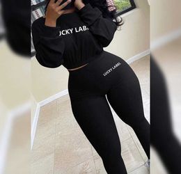 Sport Trainingsanzug Frauen Zwei Stück Set Winter Lucky Label 2 Stück Sets Frauen Outfits Sexy Sweatsuits Jogging Femme