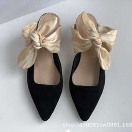 The Row 2022 Designer Shoes Spring shoes Dress bow Muller shoes pointed low heel half slippers French kitten sandals Size 34-39