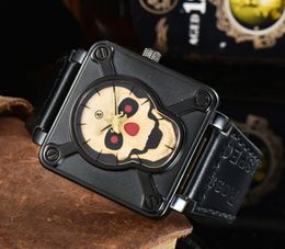 Top Fashion Mens Watches Skull Quartz Movement Br Watch Skeleton Leather Strap Analogue Wristwatch Limited Version Airborne Clock Montre De Luxe