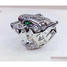 Wedding Rings Trendy Hollow Leopard Animal Finger Ring Green Eyes Panther Heads Index For Men Women Party Jewelry Y07231914960 Drop De Dhvvu