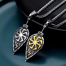 Pendant Necklaces Vintage Golden Color Viking Compass Necklace For Men Stainless Steel Slavic Kolovrat Shield Party Jewelry Gift