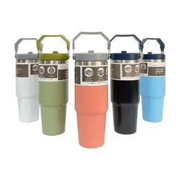 1PC With LOGO US stock 20oz/30oz Vacuum Flask Insulated 304 Stainless Steel Double Wall Tumbler Mug With Handle Straw Lid 1122