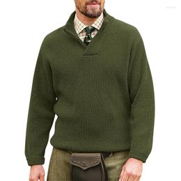 Men's Sweaters Casual Solid Knitting Outwear Men Autumn Winter Long Sleeve Stand Collar V Neck Slim Sweater Fashion Knitted Pullover Jumper