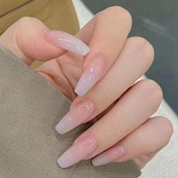 False Nails Pieces Nail Full Cover Fake Crystal Elegant Pink Gradient French Long Nude Coffin TipsFalse