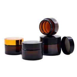 Amber Glass Cosmetic Cream Bottles Round Jars Bottle with White Inner Liners PPfor Face Hand Body Cream 5g to 100g Ownnr