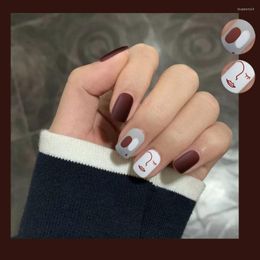 Nail Gel Fake Nails Short Abstract Face Wear-Resistant Stickers Finished 24 With Glue