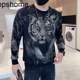 Fashion PPSHOME-High end trendy tiger print sweater for men in autumn and winter new trend Personalised round neck versatile top for men's clothing