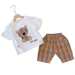 2023 Baby Children's clothing Designer Boy plaid shirt set Girl Plaid hooded Dress Fashion Clothing Set Kids Summer Short sleeve shorts set 90-160CM W1