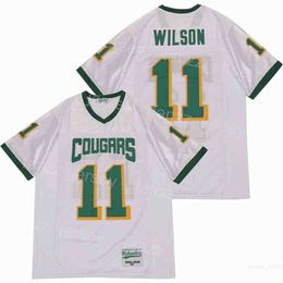High School Cougars Collegiate Jerseys Football 11 Russell Wilson Moive Embroidery Breathable Pure Cotton Retro Team White College For Sport Fans University Good
