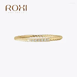 Cluster Rings ROXI Single Row Of 7 Diamond-encrusted Twist 925 Sterling Silver Gold Ladies' Personalized All-match Jewelry Year Gift