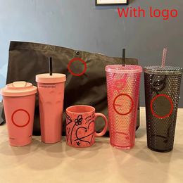 Mugs Korean Pink Water Cup Kpop Jenny the Same High Level Branded Coffee Luxury Thermos Straw Accompanying 231121