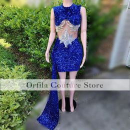 Party Dresses Royal Blue Short Prom Gowns Beads Crystal 2023 Cocktail Dress For Women Sequin Backless African Mini Evening