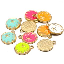 Pendant Necklaces 5pcs Stainless Steel Enamel Starfish Round-shaped Charms For DIY Earrings Necklace Jewellery Making Supplies