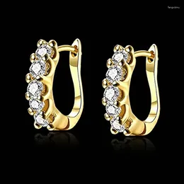 Hoop Earrings Colour Mosaic CZ Stone Gold For Women Geometric Small Delicate Jewellery Wedding Bijoux Brincos Dropship