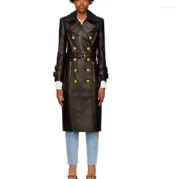 Women's Trench Coats Black Leather Windbreaker Genuine Sheepskin Double Breasted Style Coat European And American Fashion Trend