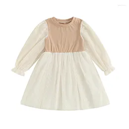 Girl Dresses Kids Baby Fall Dress Casual Long Sleeve Round Neck Patchwork Tulle Toddler Club Party