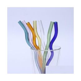 Drinking Straws 8X200Mm Reusable Eco Borosilicate Glass Sts High Temperature Resistance Clear Coloured Bent Straight Milk Cocktail St Dhuxq