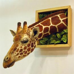 Decorative Objects & Figurines 3d Wall Mounted Giraffe Sculpture Art Life-like Bursting Bust Sculptures Decoration269W