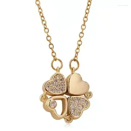 Pendant Necklaces Four-leaf Clover Necklace Lady Magnetic Folding Love Heart-shaped Clavicle Chain H8WF