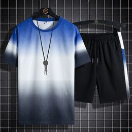 Men's Tracksuits Men Set Fashion 2 PCS Casual Sweat Suit Short Sleeve T-shirt Shorts Sets Male Sportswear Tracksuit Summer Sportsuit 5XL 230422