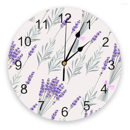 Wall Clocks Purple Lavender Flowers Leaves Clock Home Decor Silent Modern Design Living Room Digital