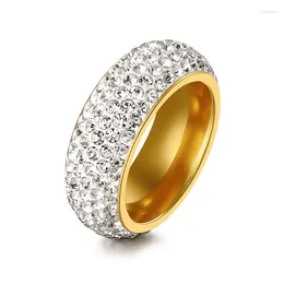 Cluster Rings QIANBEI 5Rows CZ Inlay 316L Stainless Steel Golden Ring Eternity Sexy Men Women Wedding Party Valentine Gift