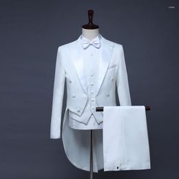 Men's Suits Mens White Slim Elegant Wedding Groom 3 Piece Tuxedo (Jacket Pants Vest) Brand Conductor Magician Show Terno Masculino
