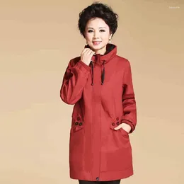 Women's Trench Coats Plus Size M-5XL Women Long Coat Spring Autumn Fashion Casual Stand Collar Loose Windbreaker Jacket Middle Age Mother