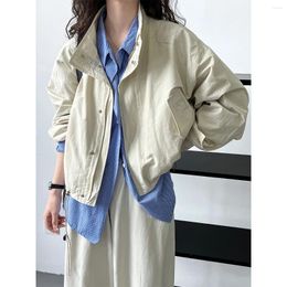 Women's Trench Coats Standing Collar Cargo Jacket For Autumn Loose Fitting Short Casual Coat