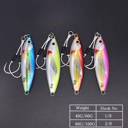 CASTFUN 40g 60g 80g 100g 4PC lot Sea Fishing Lures Glow Slow Jigging Casting Jig Metal Jig With Fishing Hook Artificial Baits T200291z