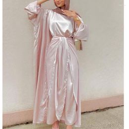 Ethnic Clothing Solid Colour 3 Piece Sets Abaya Islamic Turkey Caftan Muslim Dress Women Ramadan Party Robe Cardigan With Scarf