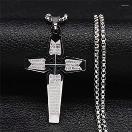 Pendant Necklaces Stainless Steel Cross Christian Statement Necklace Big Bible Verses Jewellery Chaine Acier Inoxydable N4293S05
