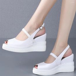 Sandals Back Strap Platform Pumps Women Genuine Leather Wedge High Heel Gladiator Female Summer Peep Toe Mary Janes Casual Shoes