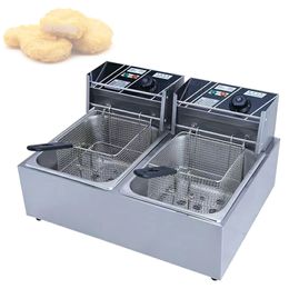 Electric Deep Fryer w/Dual Removable Tanks Commercial Countertop Fryer for Chicken French Fries Frying Chips