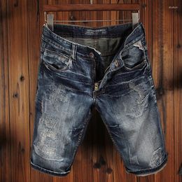 Jeans da uomo Ly Summer Fashion Pantaloncini di jeans strappati in cotone casual blu retrò di alta qualità Hombre Vintage Designer Short da uomo