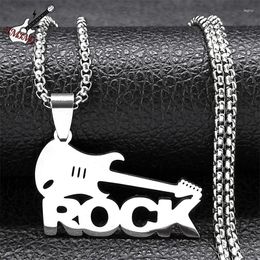 Pendant Necklaces Rock Music Guitar Chain Necklace For Women/Men Stainless Steel Silver Colour Gift Boyfriend Jewellery Collar N9731S06