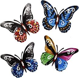 Garden Decorations 4Pcs Metal Butterfly Wall Art Hanging Decor Butterflies Iron Decoration Craft 230422